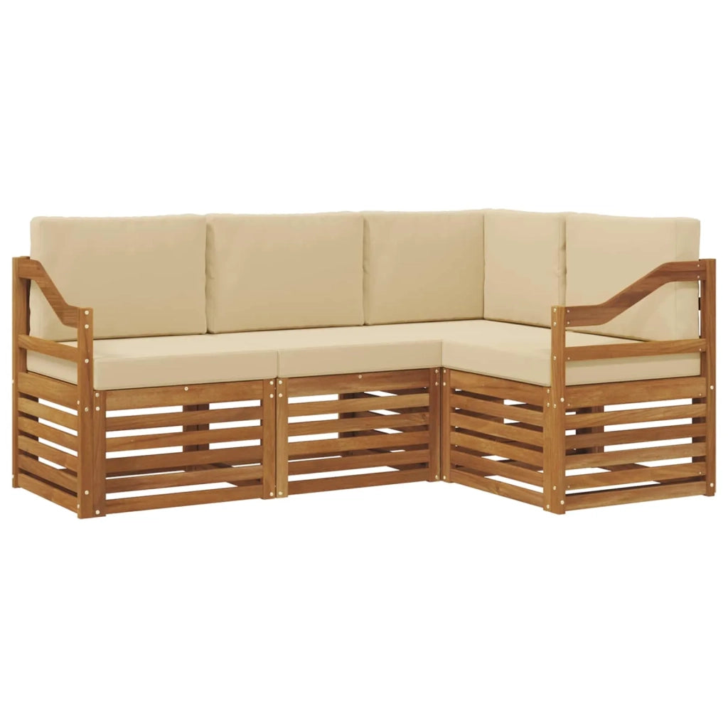 Set divani 4 pcs Naturale e Beige Legno di Acacia Massello