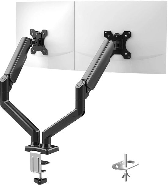 Braccio da monitor per 2 schermi - Adattabile e spazievitore - Ideale per lavoro ergonomico e produttivo - Adatto a diversi formati - Design robusto e flessibile - Ideale per la zona di lavoro domestica o ufficio