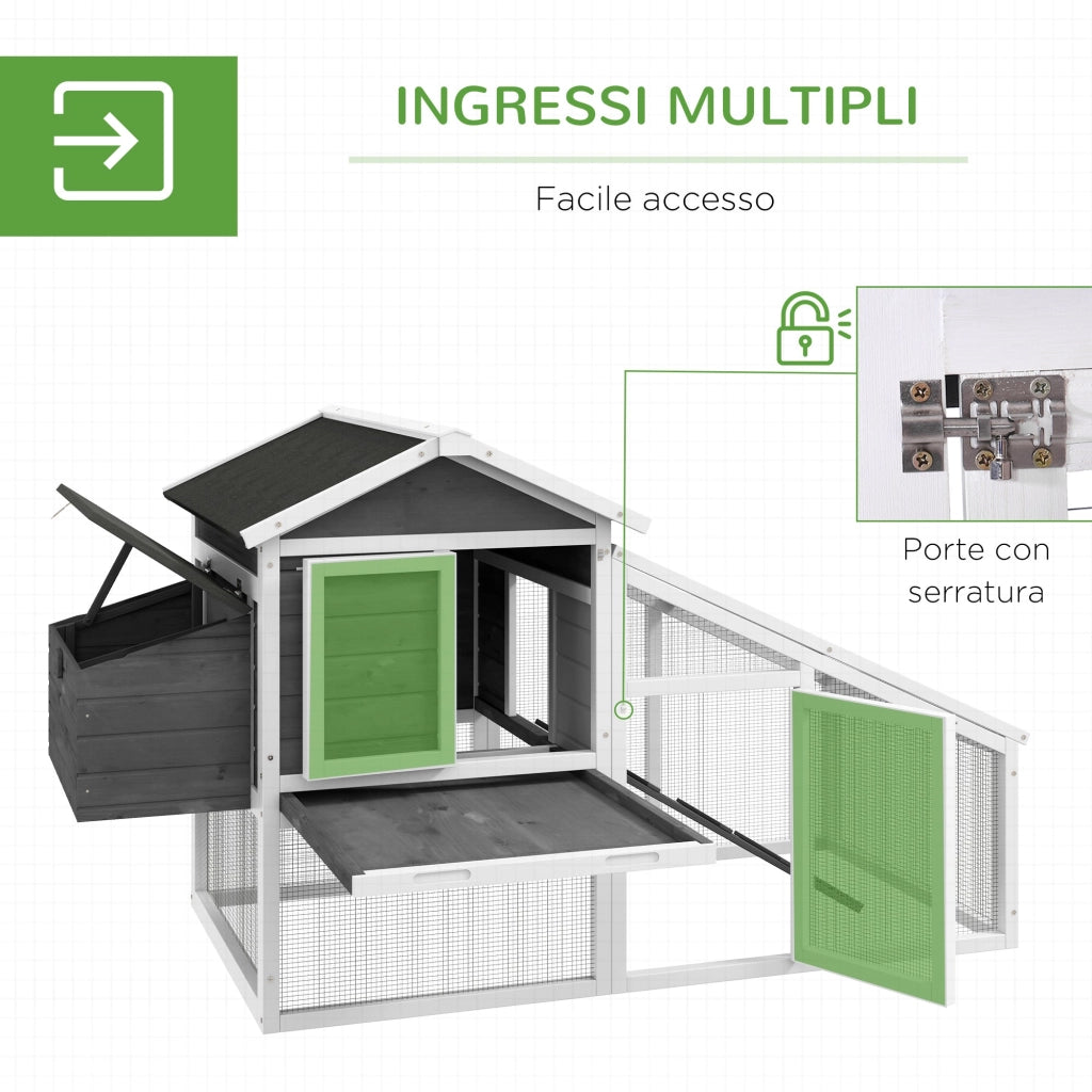 Pollaio Gabbia per Galline 178x95x100 cm in Legno con Tetto Impermeabile Grigio