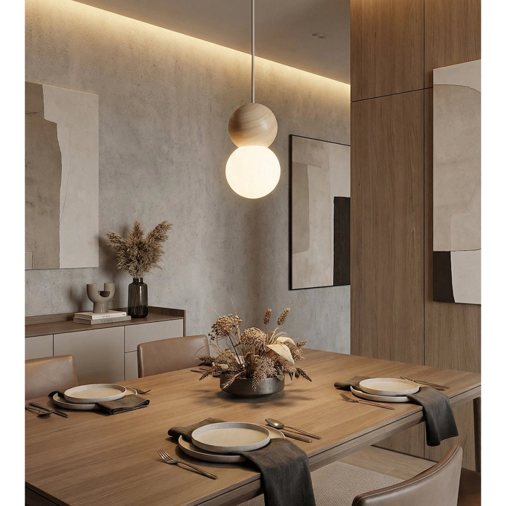 Lampada a sospensione LOOP in acciaio moka e legno