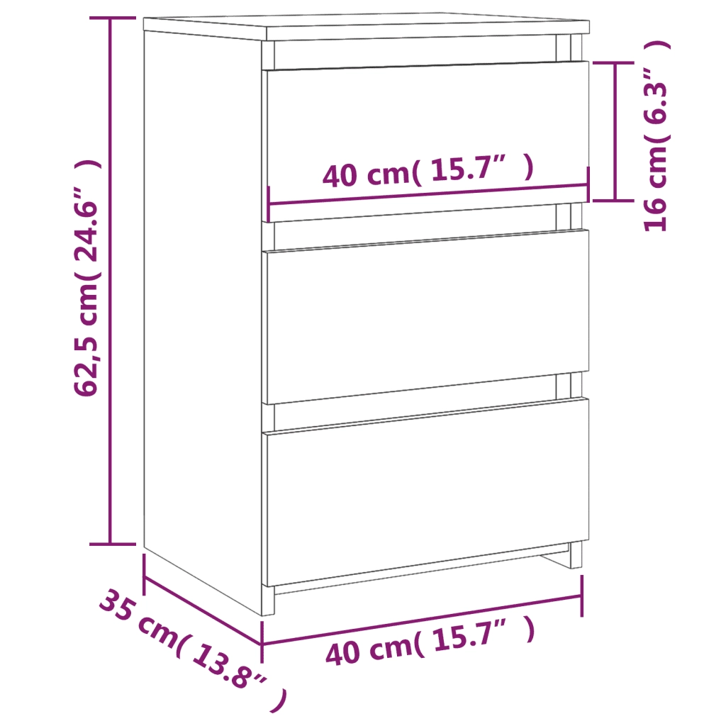 Comodino Grigio Sonoma 40x35x62,5 cm in Legno Multistrato 815173