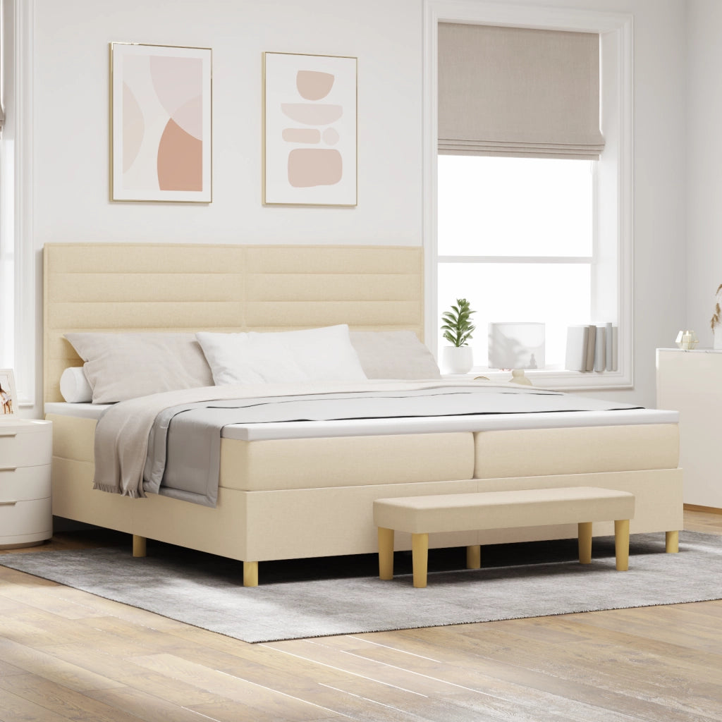 Letto a contenitore  con materasso e panca Panna 200x200 cm Tessuto