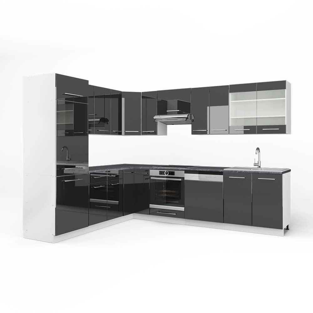 Cucina angolare completa Fame-Line Antracite lucido/Bianco 287 x 60 cm, PL Antracite Vicco