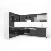 Cucina angolare completa Fame-Line Antracite lucido/Bianco 287 x 60 cm, PL Antracite Vicco
