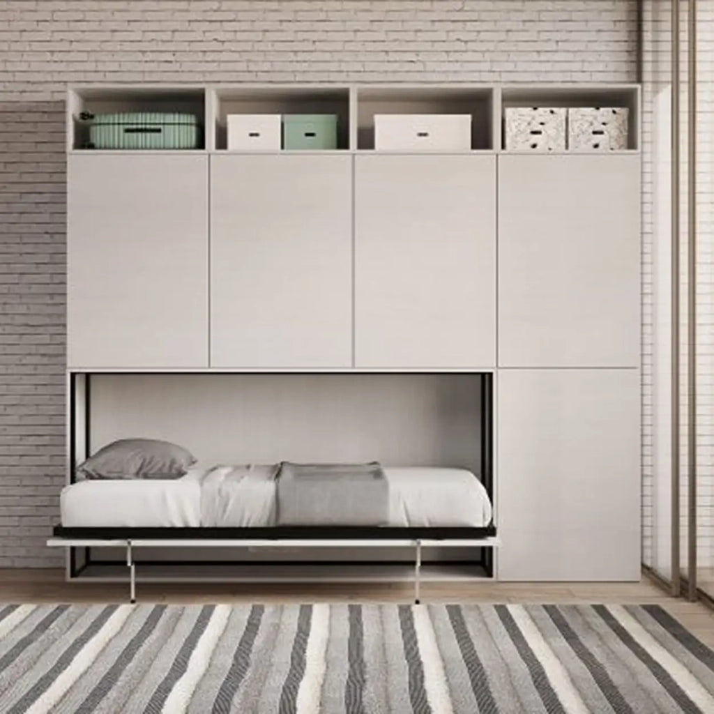 Letto singolo a scomparsa Kando comp.A con materasso bianco frassino