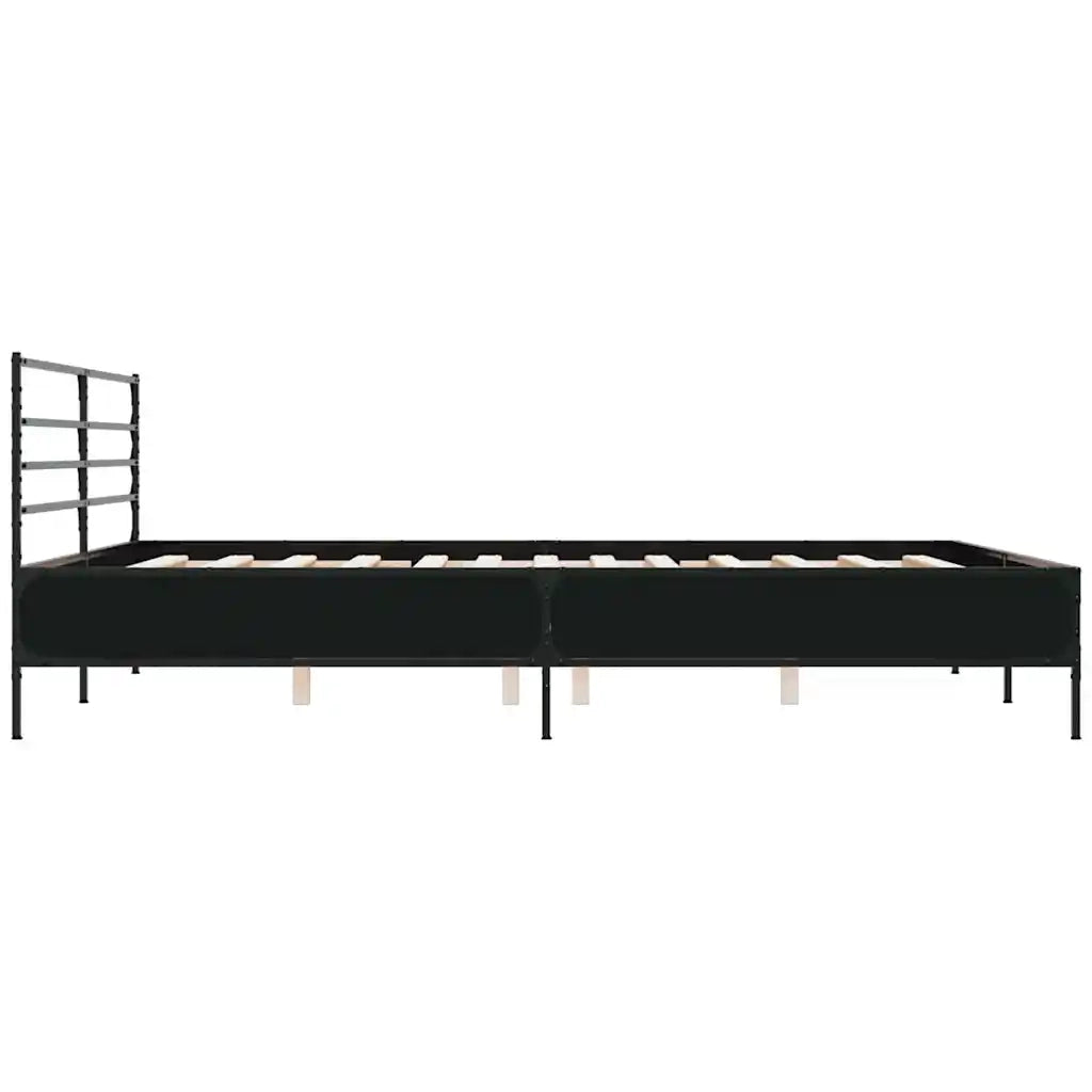 Letto matrimoniale | Letto per adulti | Giroletto Nero 200x200 cm in Legno Multistrato e Metallo