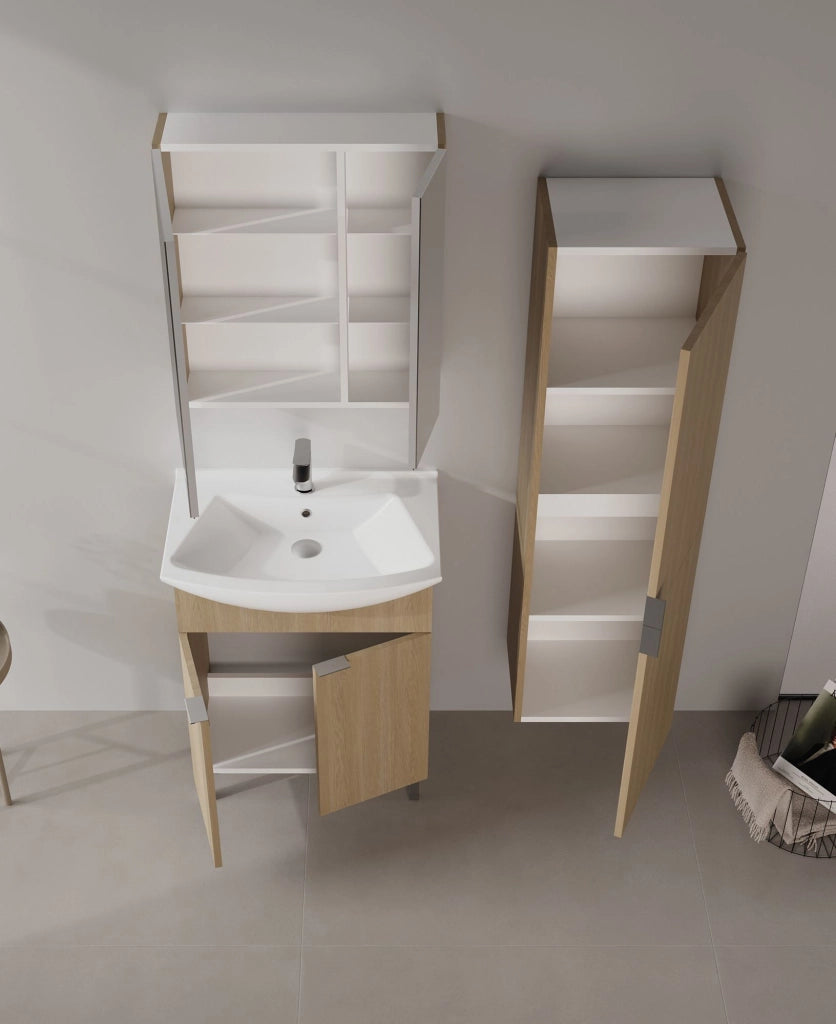 Set mobile lavabo con specchio (2 pezzi) "Purus 65" - 65 x 50 x 83 cm - Rovere