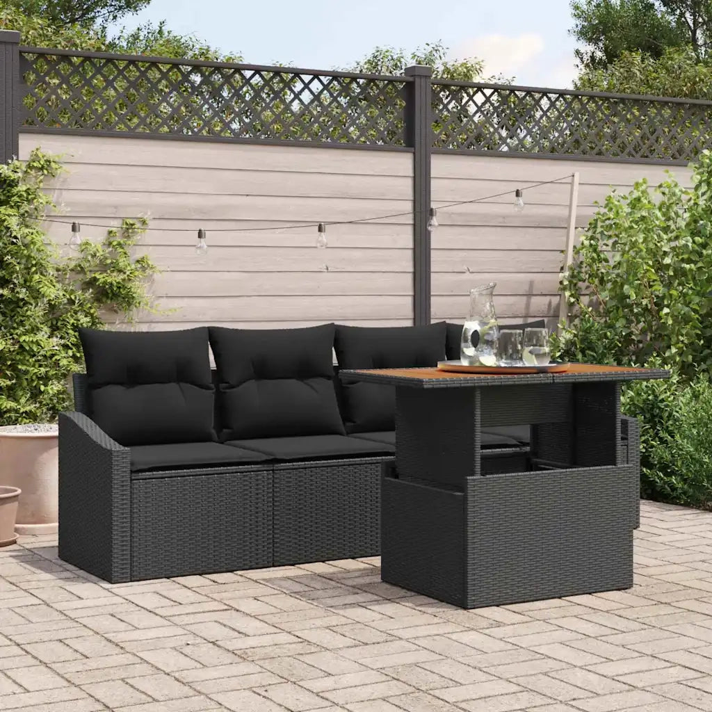 Set Divano da Giardino con archiviazione 5 pcs Nero Poly Rattan 3358508