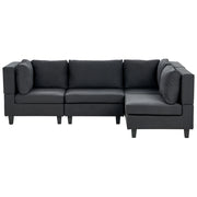 Divano componibile 4 posti imbottito in tessuto nero gambe nere schienale imbottito lato sinistro stile moderno