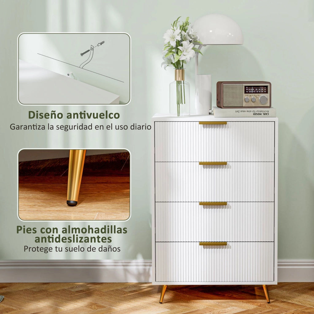 Cassettiera Moderna con 4 Cassetti ¨C zephmum ¨C Bianco 60x40x90 cm