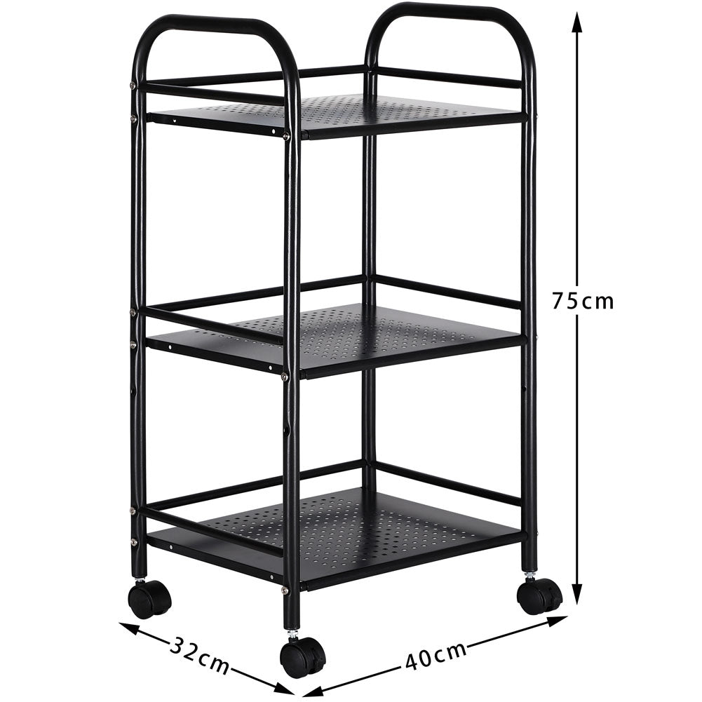 Carrello Estetista 3 Ripiani in Metallo Nero 4 Ruote Arredo Bagno Salvaspazio