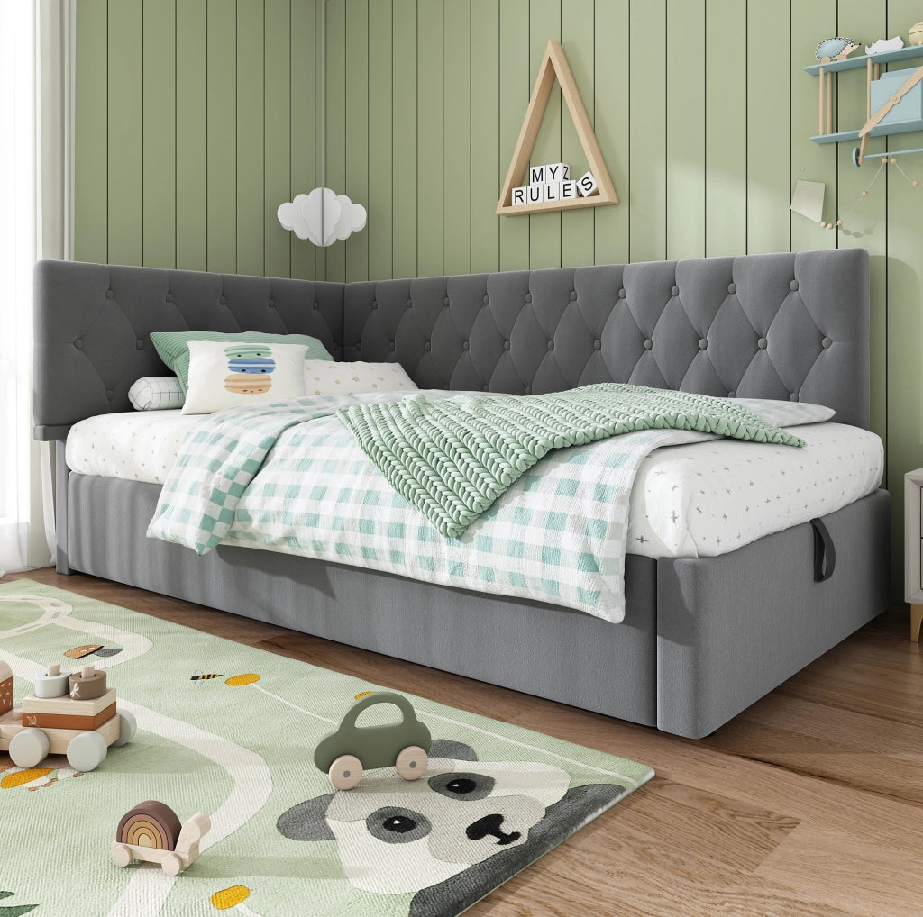 Letto imbottito 90x200 cm con contenitore idraulico e struttura in velluto