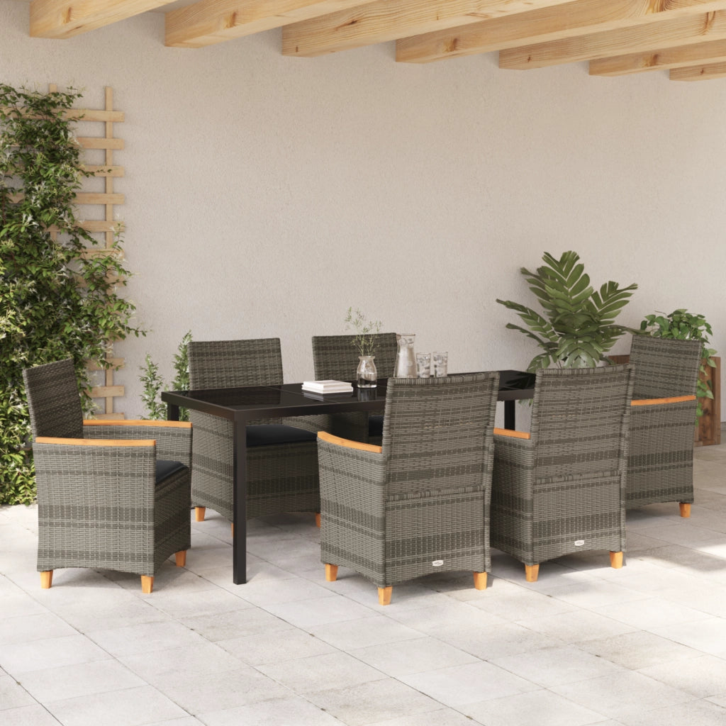 Set da Pranzo da Giardino da 7 Pezzi con Cuscini Grigio in Rattan PE