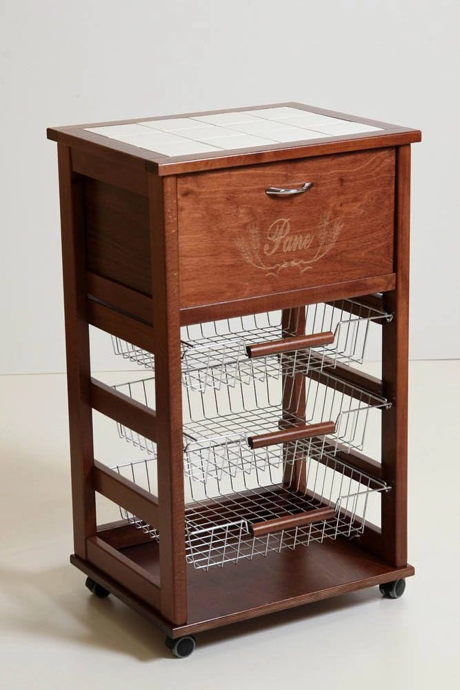 VESUVIO CARRELLO PORTAPANE 85X49X39 CM IN COLORE NOCE TOP BIANCO