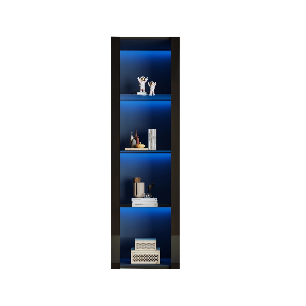 Vetrina con Illuminazione LED ¨C MINIMAL ¨C Nero Lucido, 3 Ripiani in Vetro, 55x38x166 cm