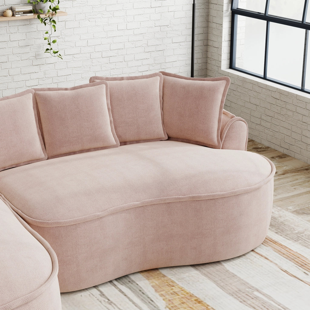 Divano modulare in ciniglia senza struttura con seduta profonda, chaise longue e braccioli larghi rosa 252 × 164 × 67 cm