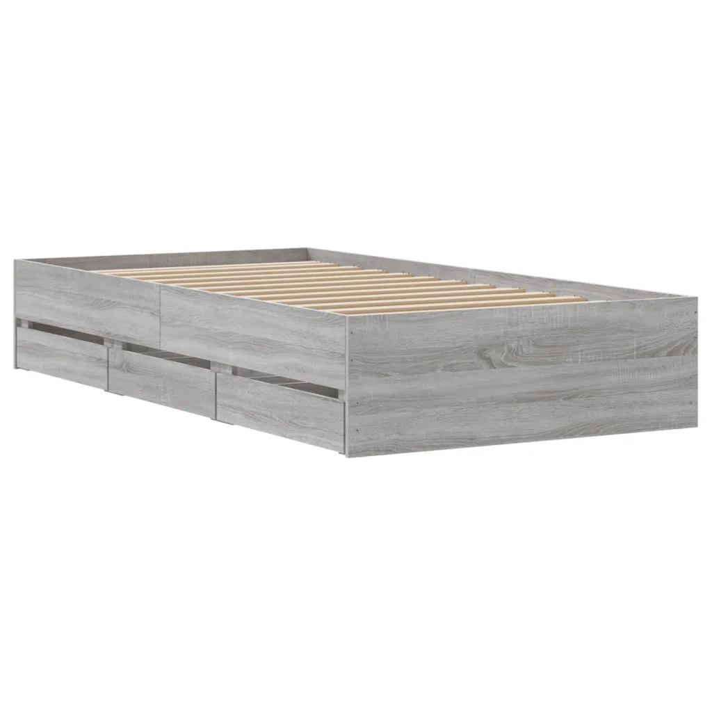 Letto singolo | Letto per adulti | Giroletto Cassetti Grigio Sonoma 90x200 cm Legno Multistrato