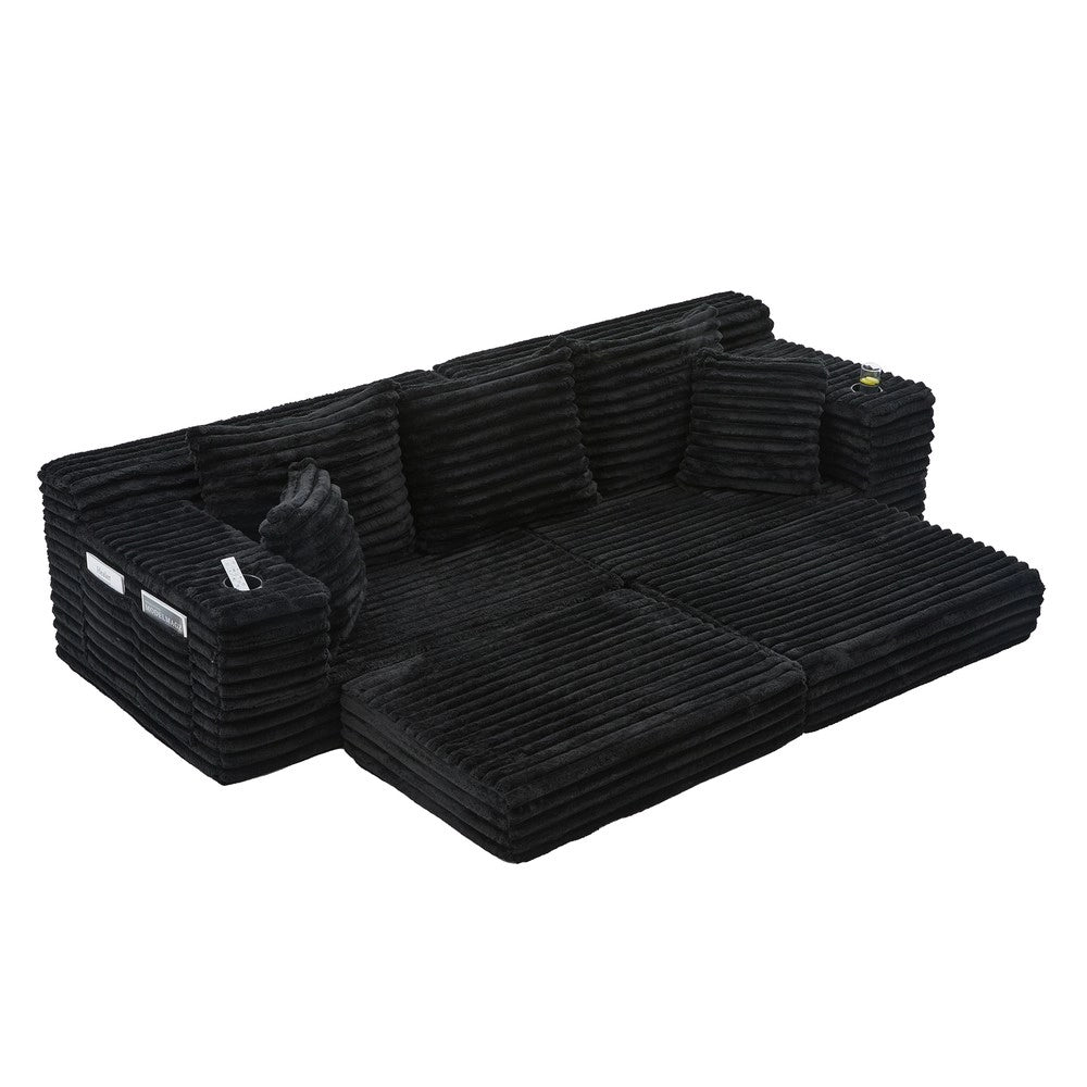 Divano letto in tessuto con cuscini ¨C Minimal ¨C nero, con tasche e portabibite
