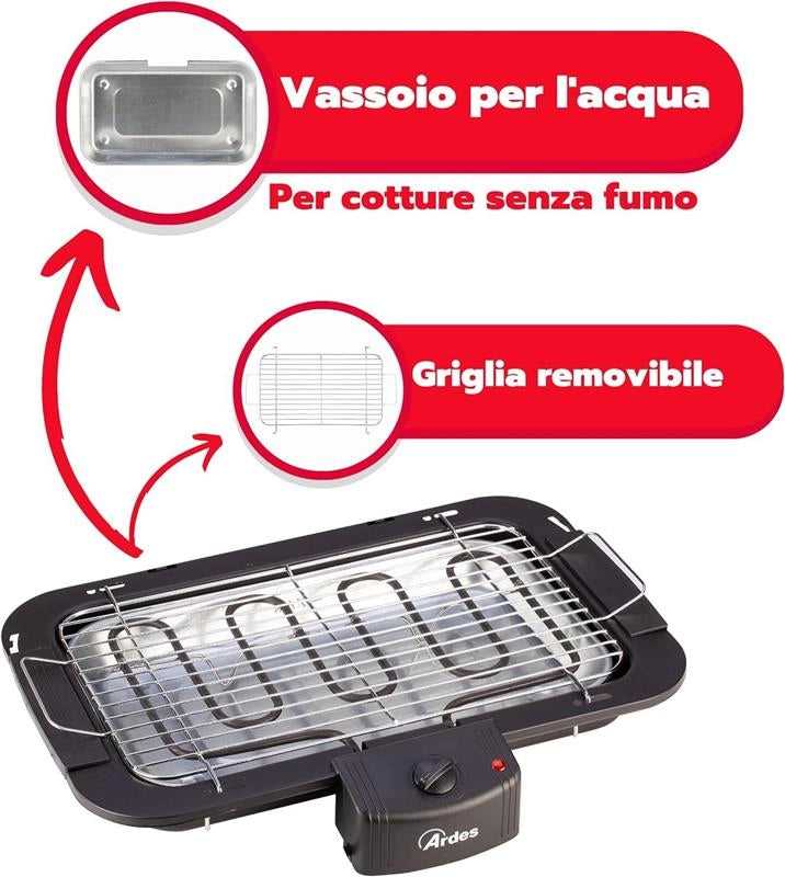 ARDES AR1B01 BARBECUE ELETTRICO PORTATILE 2200W COLORE NERO