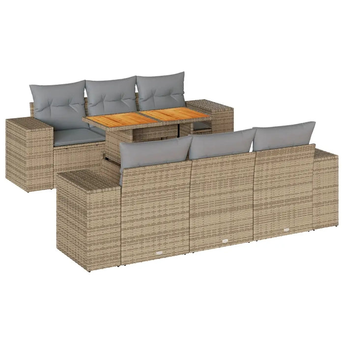 Set Divani da Giardino 7 pz con Cuscini Beige in Polyrattan