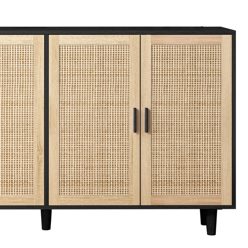 Credenza con 4 ante in rattan 158 x 40 x 88 cm nera