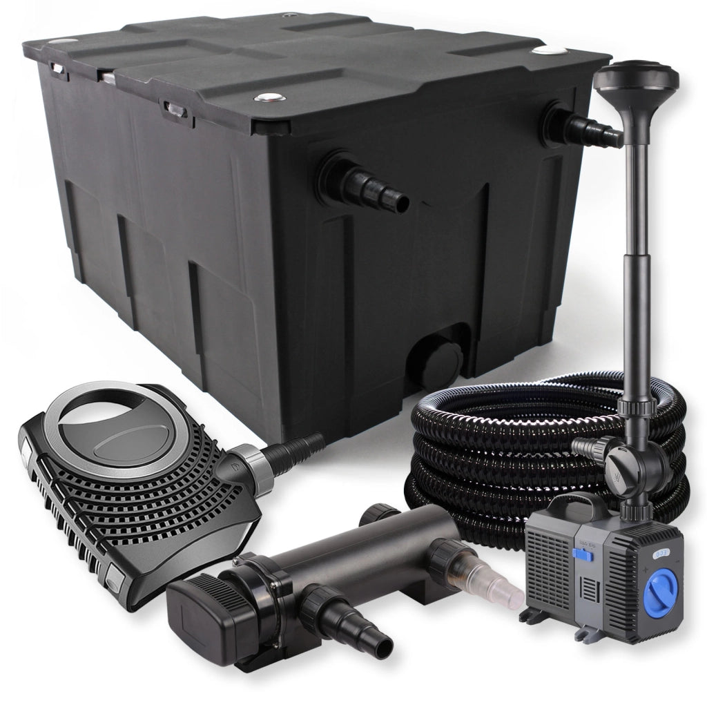 Set Filtro a 1 camera per 60000l con Chiarificatore UVC 18W, NEO7000 50W, Tubo, Fontana