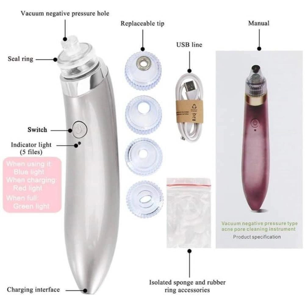 Trade Shop - Aspiratore Rimuovere Punti Neri Ad Ultrasuoni Pulizia Viso Facciale Portatile -