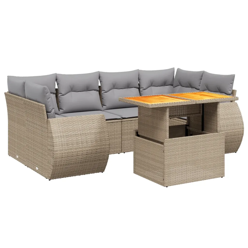 Set Divani da Giardino 7 pz con Cuscini Beige in Polyrattan 3272095