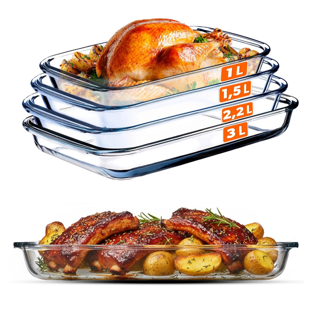 Set di 4 teglie da forno rettangolari in vetro KADAX