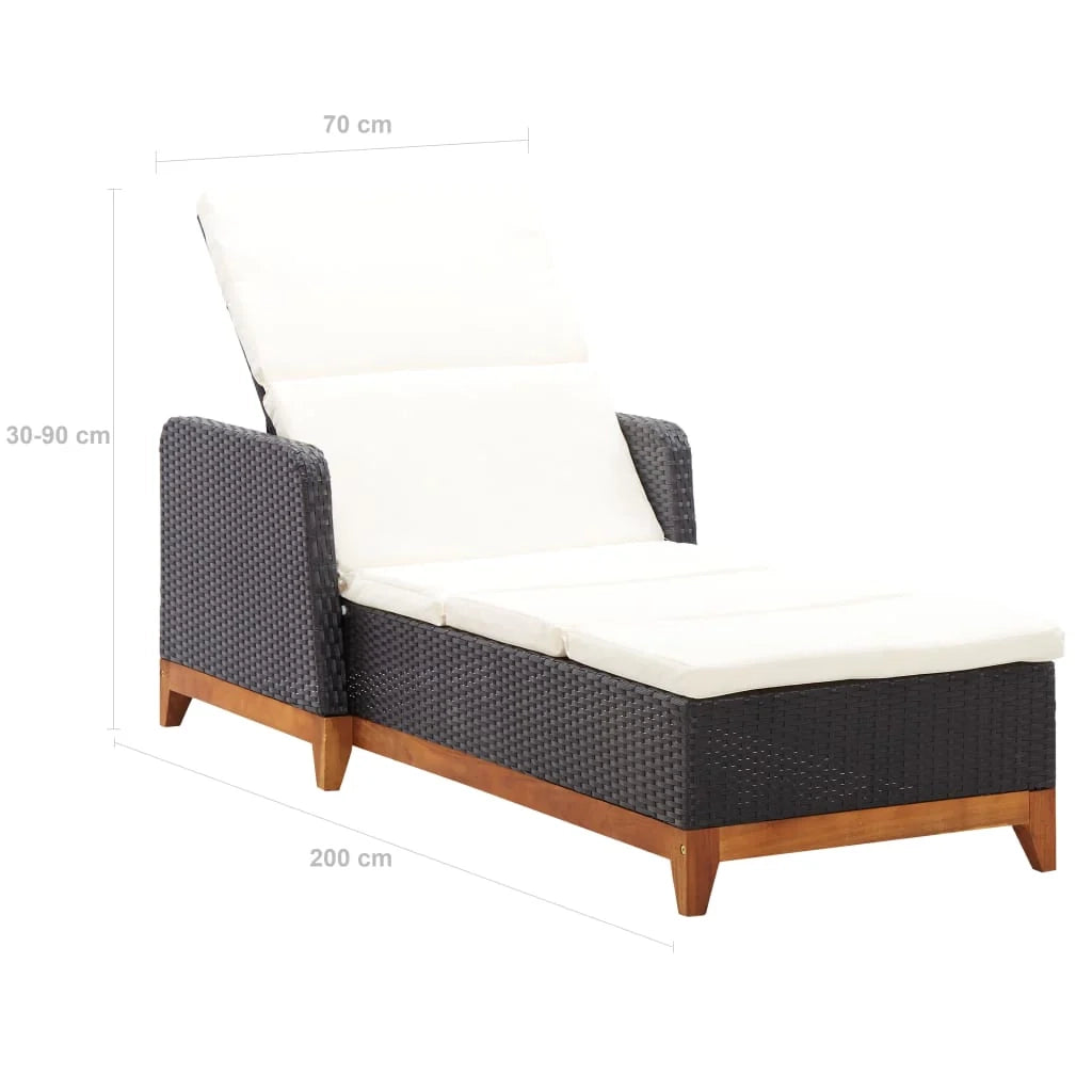 Lettino prendisole sedia a sdraio lettino prendisole letto da giardino mobili da esterno per patio resina intrecciata e legno massello di acacia nero 02_0012919