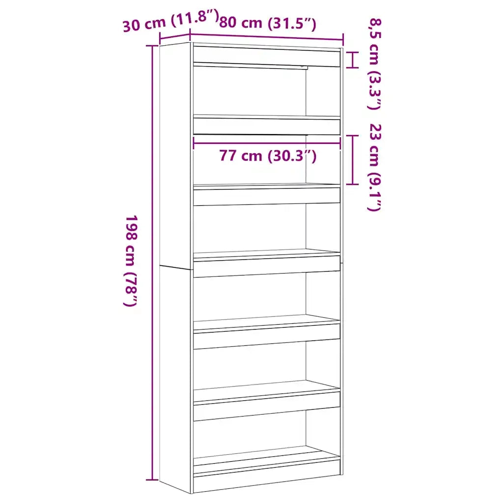 Armadio per Libri 6 livelli 80 x 30 x 198 cm Legno vecchio 3333921