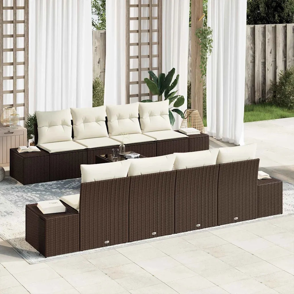 Set Divano da Giardino 8 pcs Marrone e Crema polyrattan