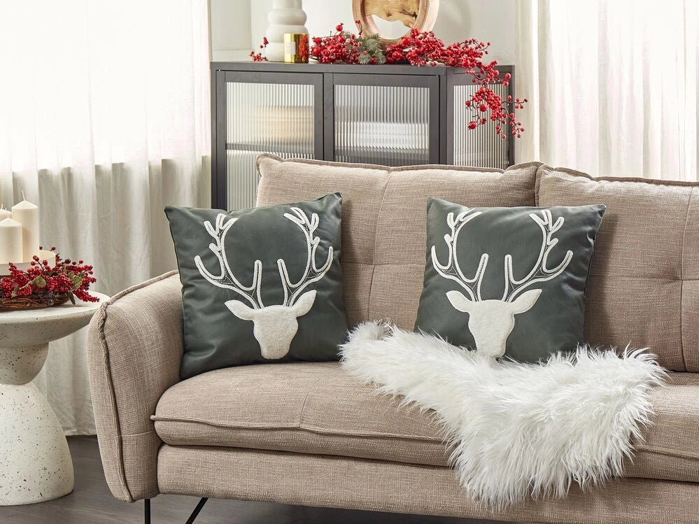 Set di 2 cuscini in velluto rosso con motivo di renne natalizie 45 x 45 cm accessori natalizi soggiorno camera da letto