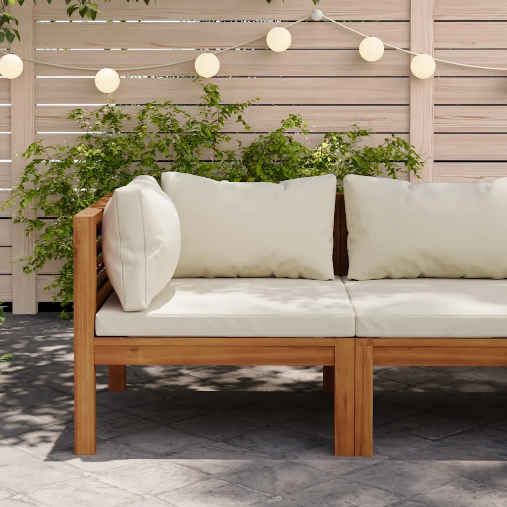 Divano Angolare Modulare Cuscini Bianco Crema in Legno d'Acacia cod mxl 69502