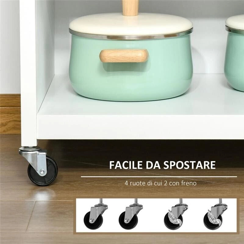CARRELLO DA CUCINA CON CASSETTO E ANTA A VETRO 67X48X86.5 CM  BIANCO