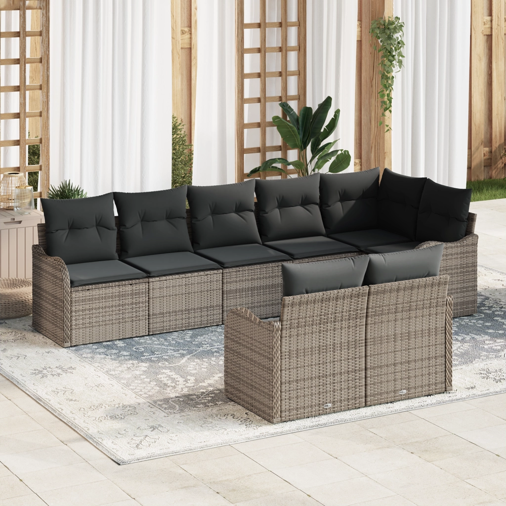 Set di Divani da Giardino  con Cuscini Grigio Polyrattan 8 Pezzi