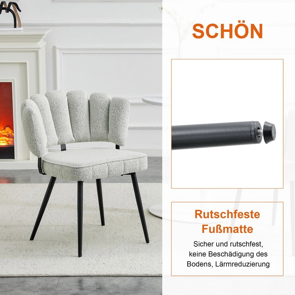 Set Tavolo Rotondo e Sedie da Pranzo ¨C Xylo ¨C Piano MDF, Gambe Metallo Nero, Tessuto Grigio Chiaro