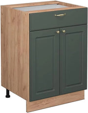 Mobiletto base per cucina Fame-Line, Verde-oro Country House, 60 cm con cassetto, senza piano di lavoro, per la combinazione con altri moduli della serie Fame-Line