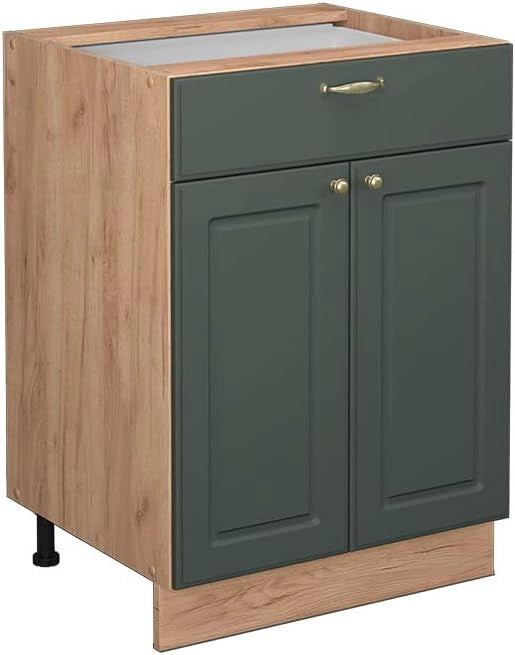 Mobiletto base per cucina Fame-Line, Verde-oro Country House, 60 cm con cassetto, senza piano di lavoro, per la combinazione con altri moduli della serie Fame-Line