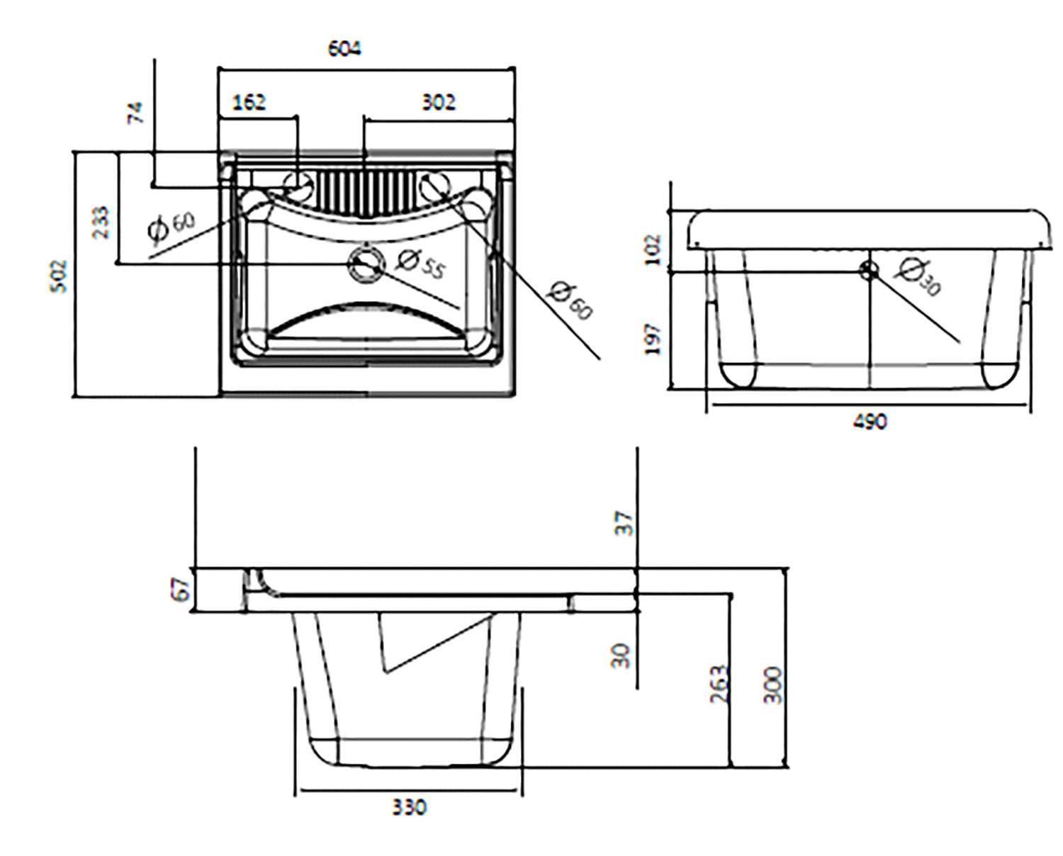 Mobile Lavatoio 2 Ante in Nobilitato 60x50x85 cm Vasca in PP con Asse in Resina e Kit di Scarico Bianco