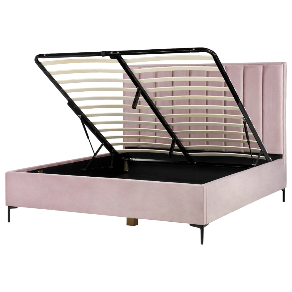 Letto in velluto rosa 180 x 200 cm con testiera imbottita ottomana con gambe in metallo Nero