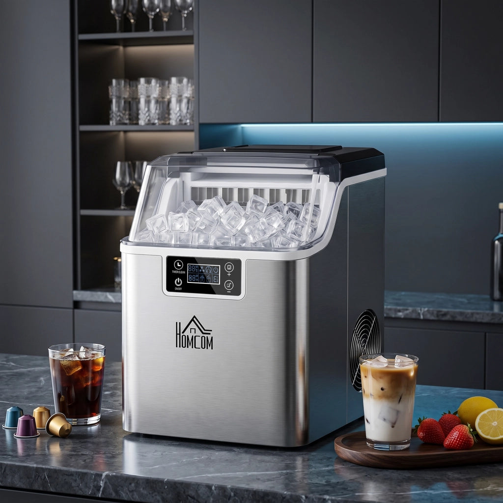 Macchina del Ghiaccio Autopulente da 24 Cubetti ¨C Minimal ¨C Acciaio Inox 25.2x36x37.1 cm