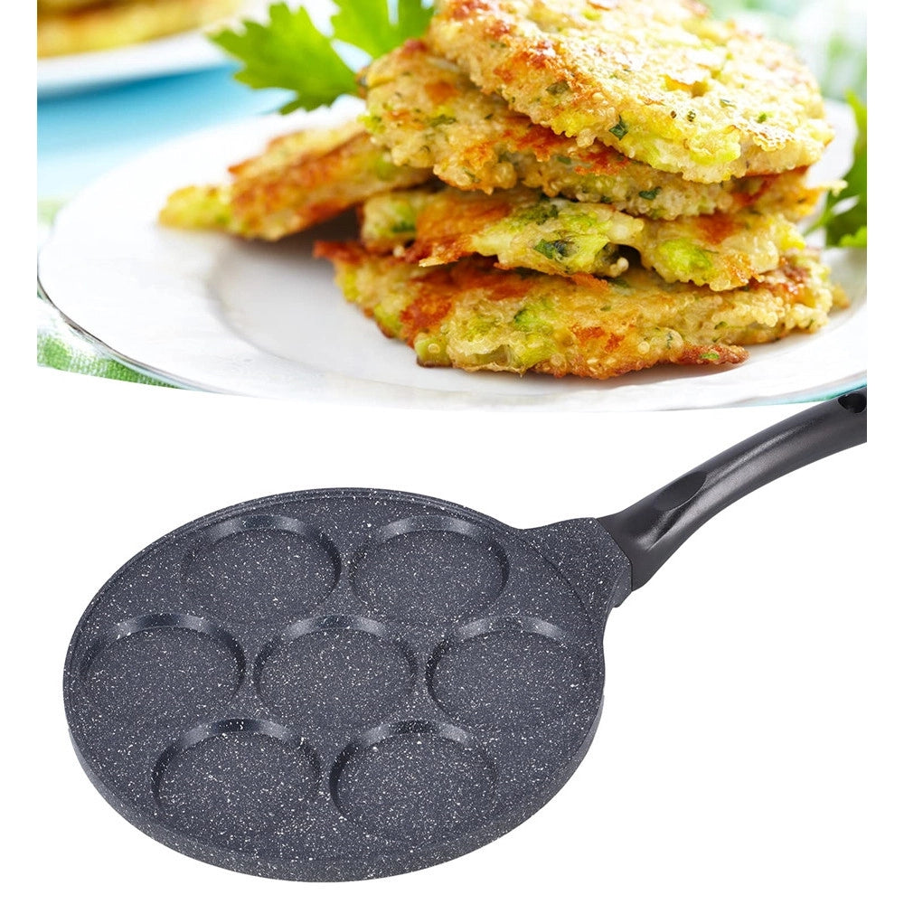 Trade Shop - Padella Multifunzione Per Pancake Frittelle Nero A 7 Fori Stampi Antiaderente 62432 -