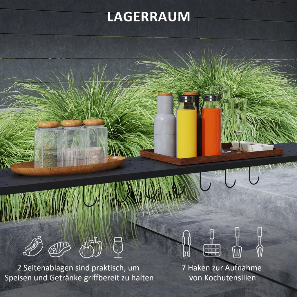 Pergolato Da Barbecue Con Doppio Tetto E Ripiani – 233 X 110 X 235 Cm – Acciaio – Grigio Scuro – Ventilazione Per Griglia