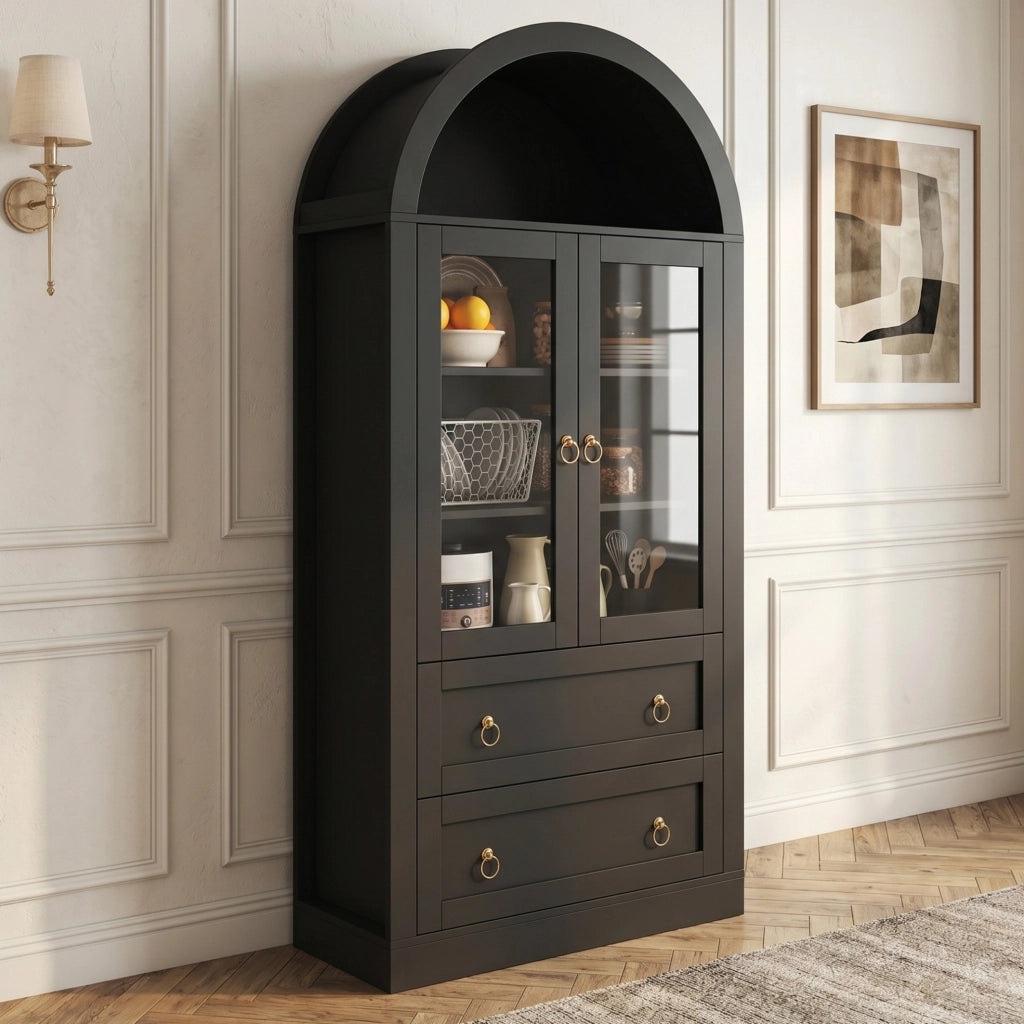 Vetrina ad arco nera con ante in vetro 80 × 36 × 170 cm