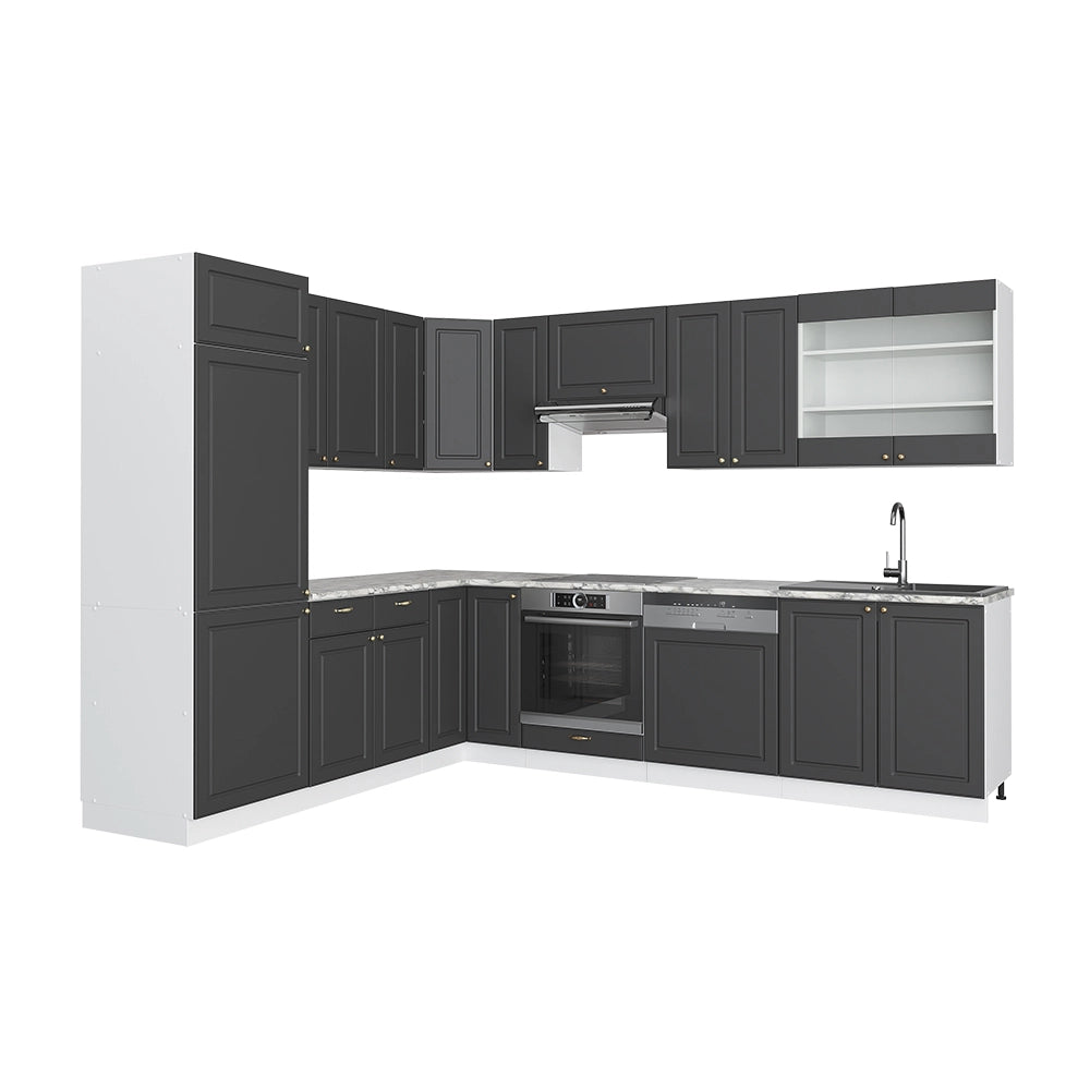 Cucina angolare completa Fame-Line Antracite-oro/Bianco 287 x 60 cm, PL Marmo Vicco