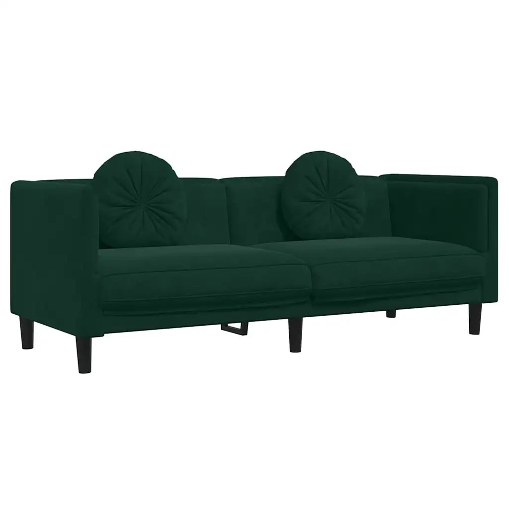 Set di Divani 3 pz con Cuscini Verde Scuro in Velluto