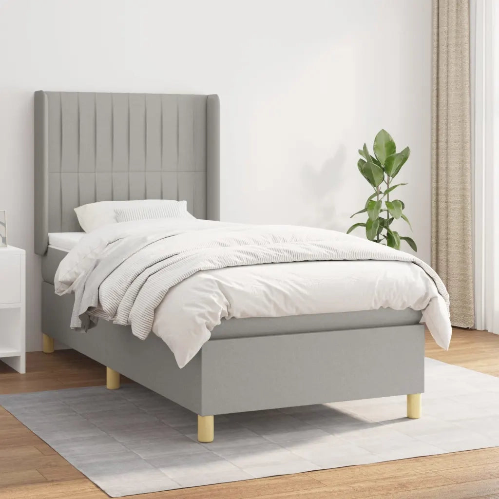 Letto singolo | Letto per adulti | Giroletto a Molle con Materasso Grigio Chiaro 80x200 cm Tessuto