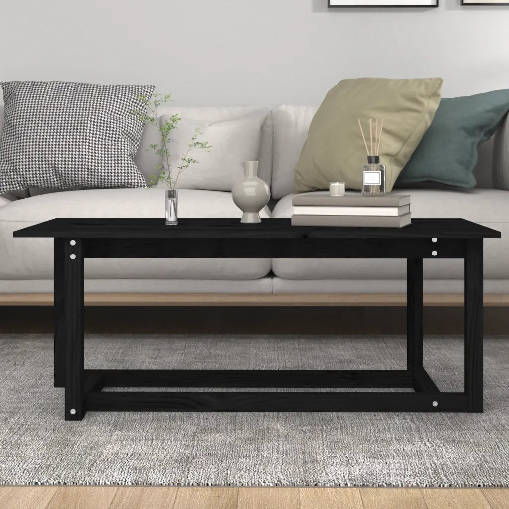 Tavolino da Salotto-Tavolino da soggiorno-Tavolo Nero 110x55x45 cm Legno Massello di Pino