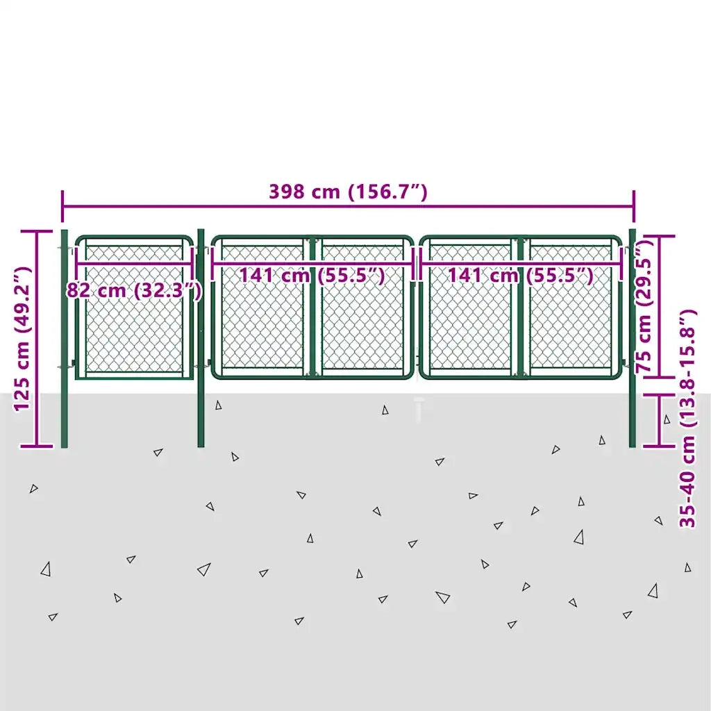 Cancello da Giardino in Acciaio 400x75 cm Verde 144444
